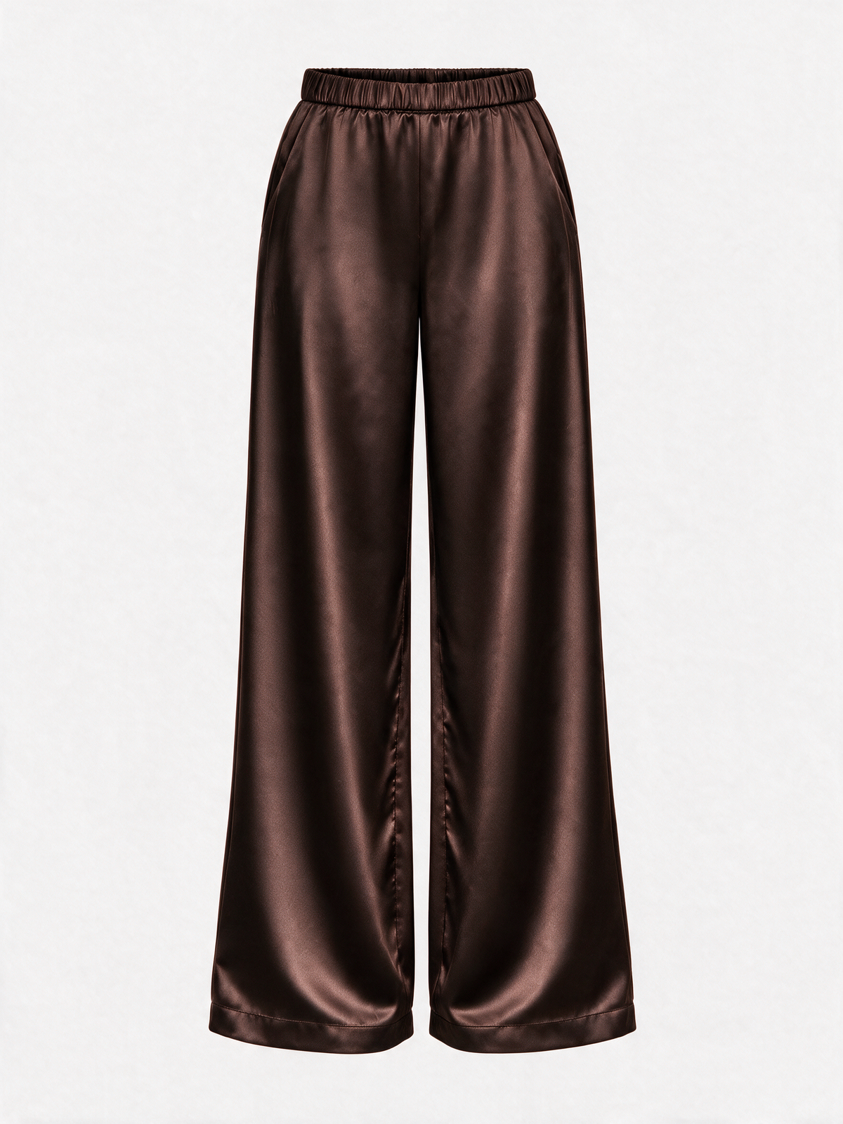 Satin Wide-Leg Pants — Chocolate