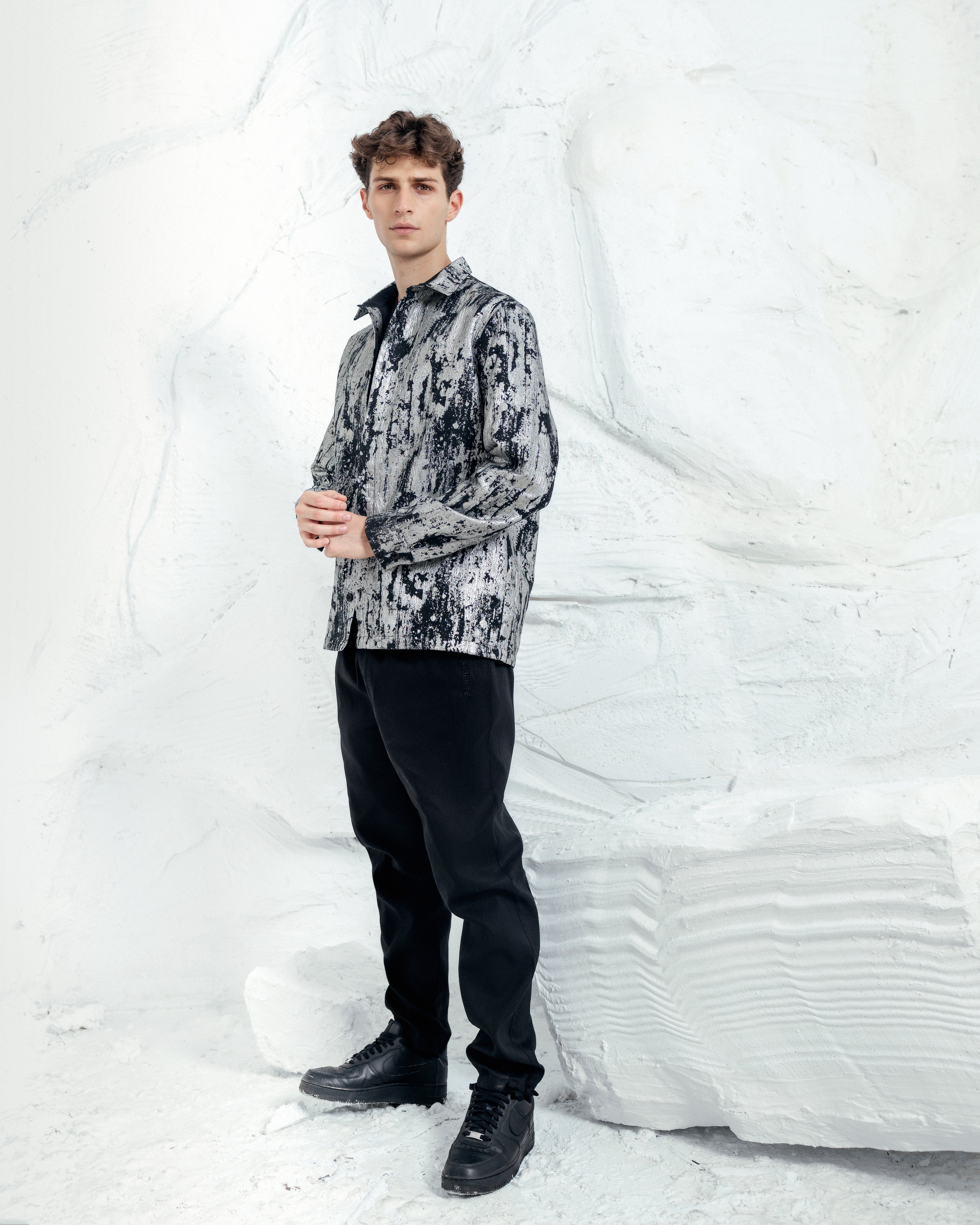 Black and silver poplin shirt