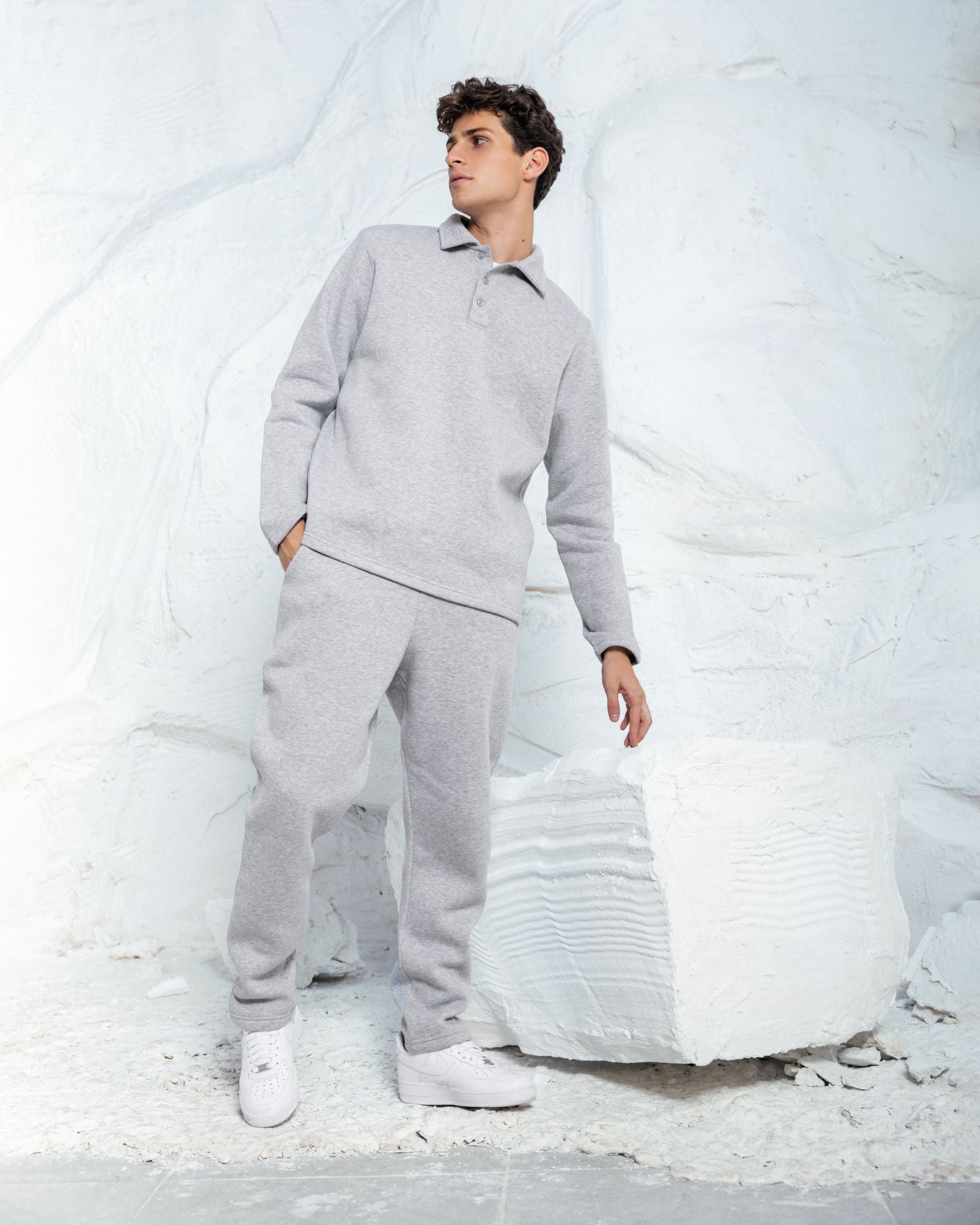 Grå melange Sweatpants med lige ben siden