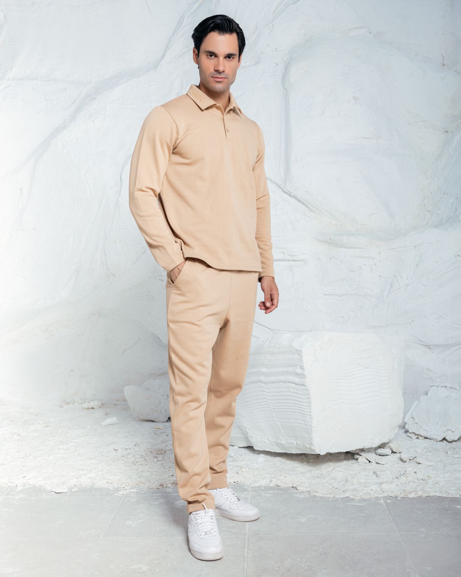 Beige Sweatpants med lige ben side