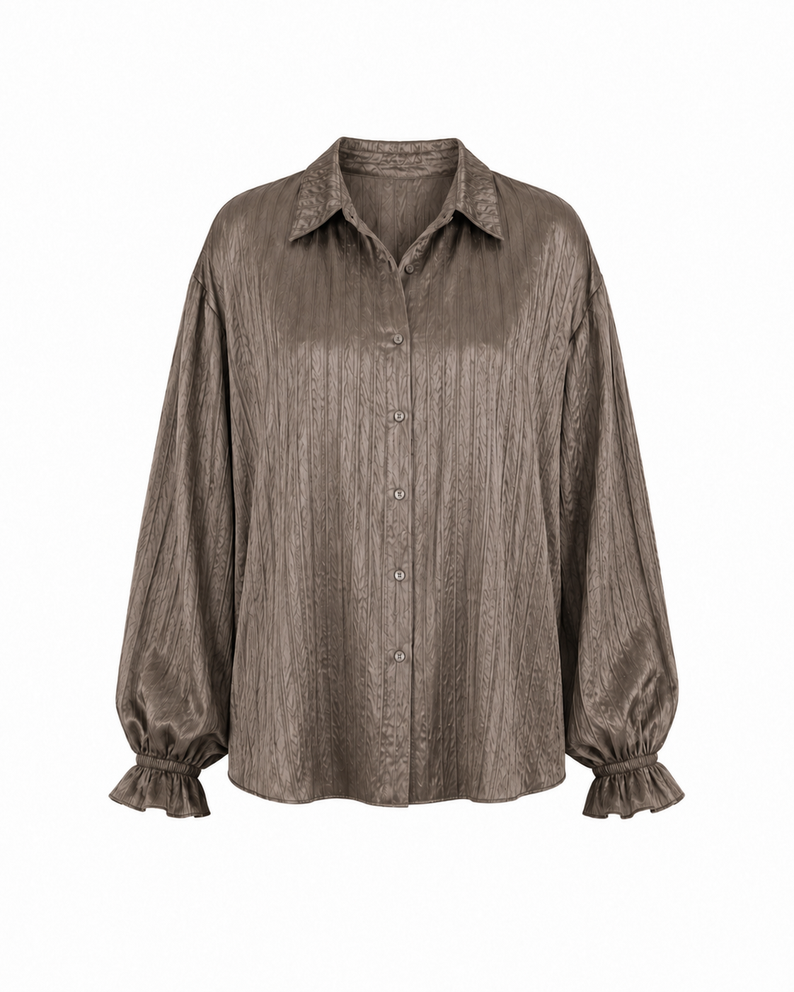 Crinkle Silk Balloon Shirt - Mushroom Taupe