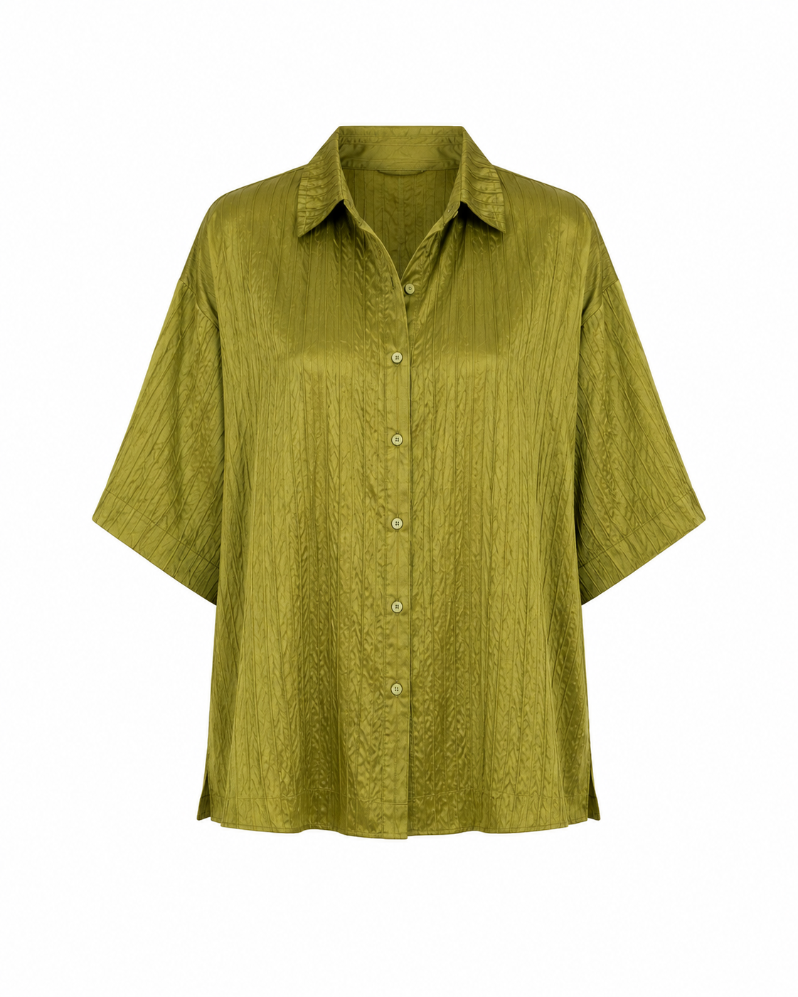 Crinkle Silk Shirt — Chartreuse Olive