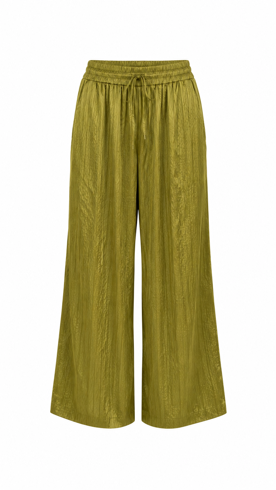 Crinkle Silk Pants — Chartreuse Olive