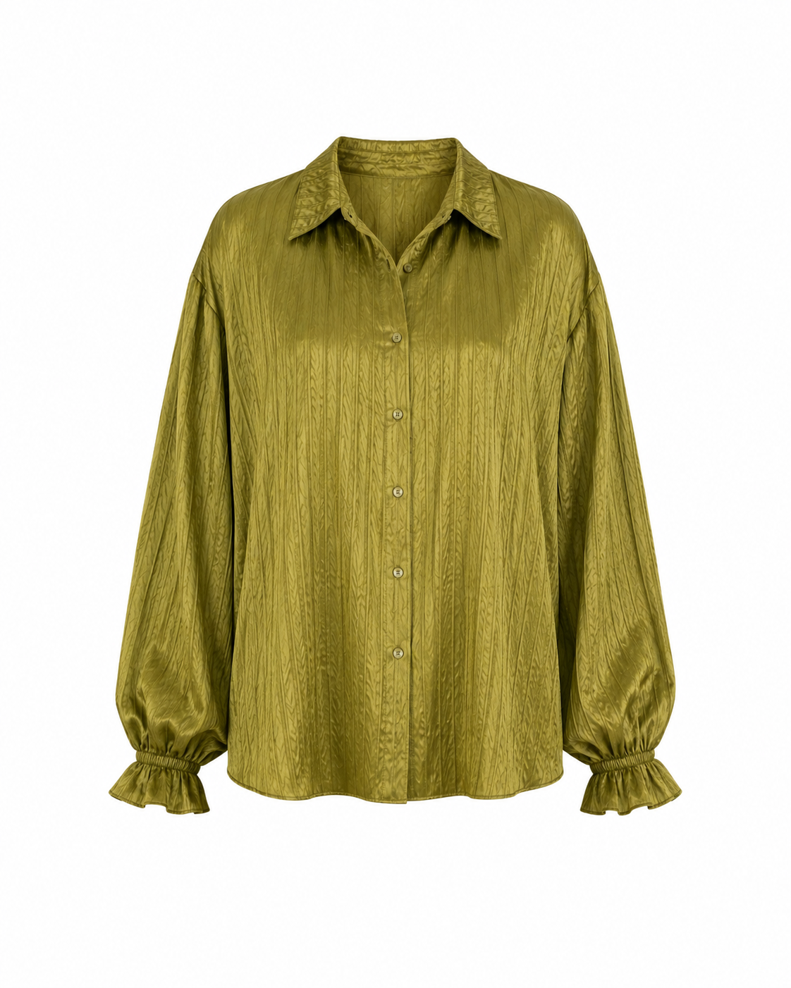 Crinkle Silk Balloon Shirt - Chartreuse Olive