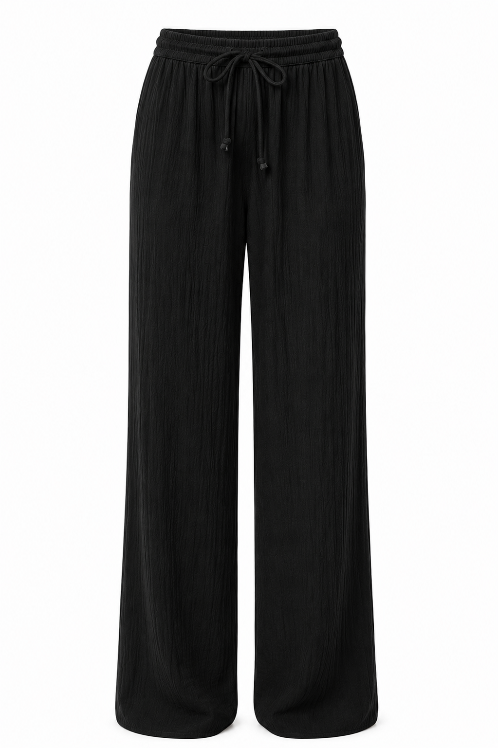 Wide-Leg Crepe Trousers — Black