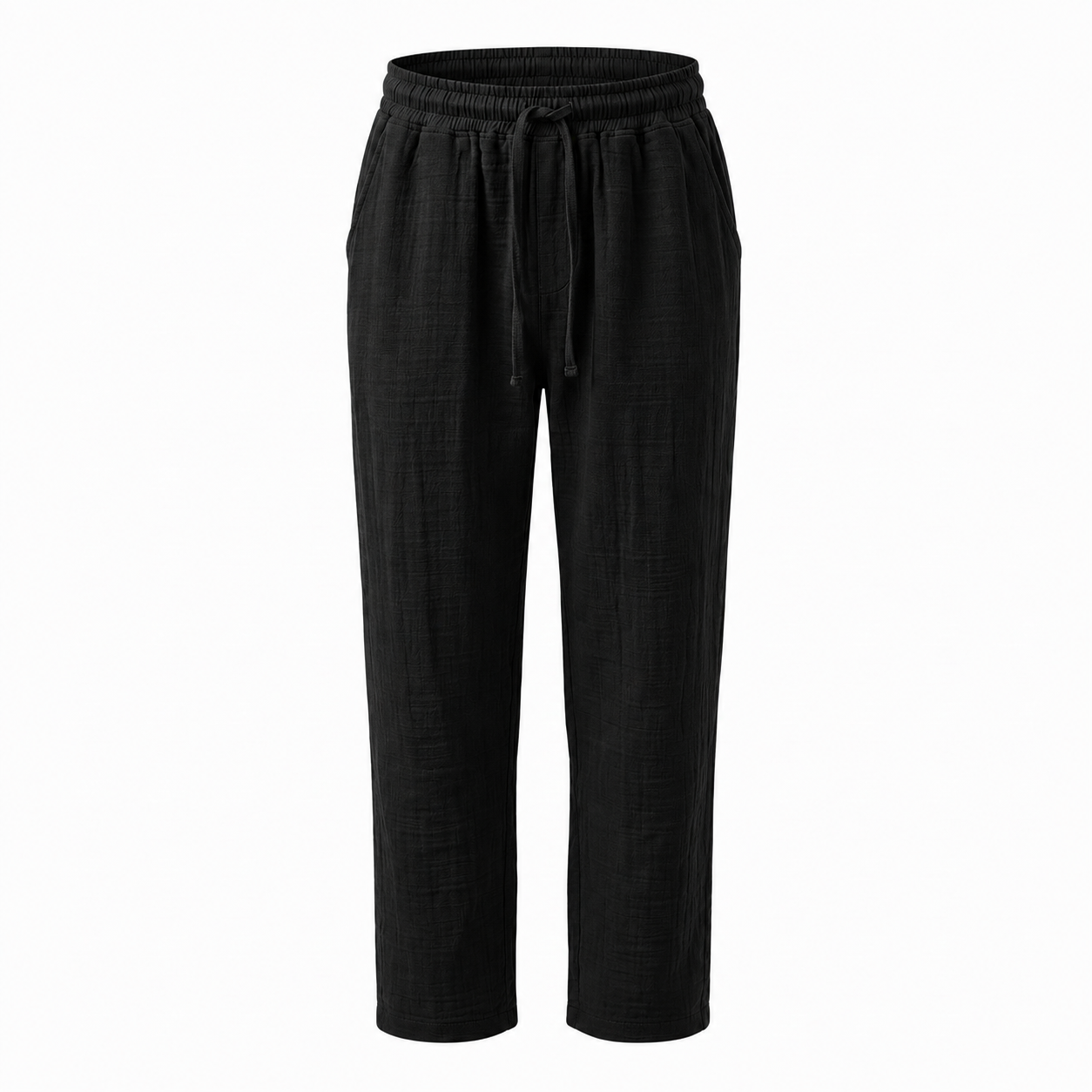 Muslin Slub Loose Fit Pants – Black