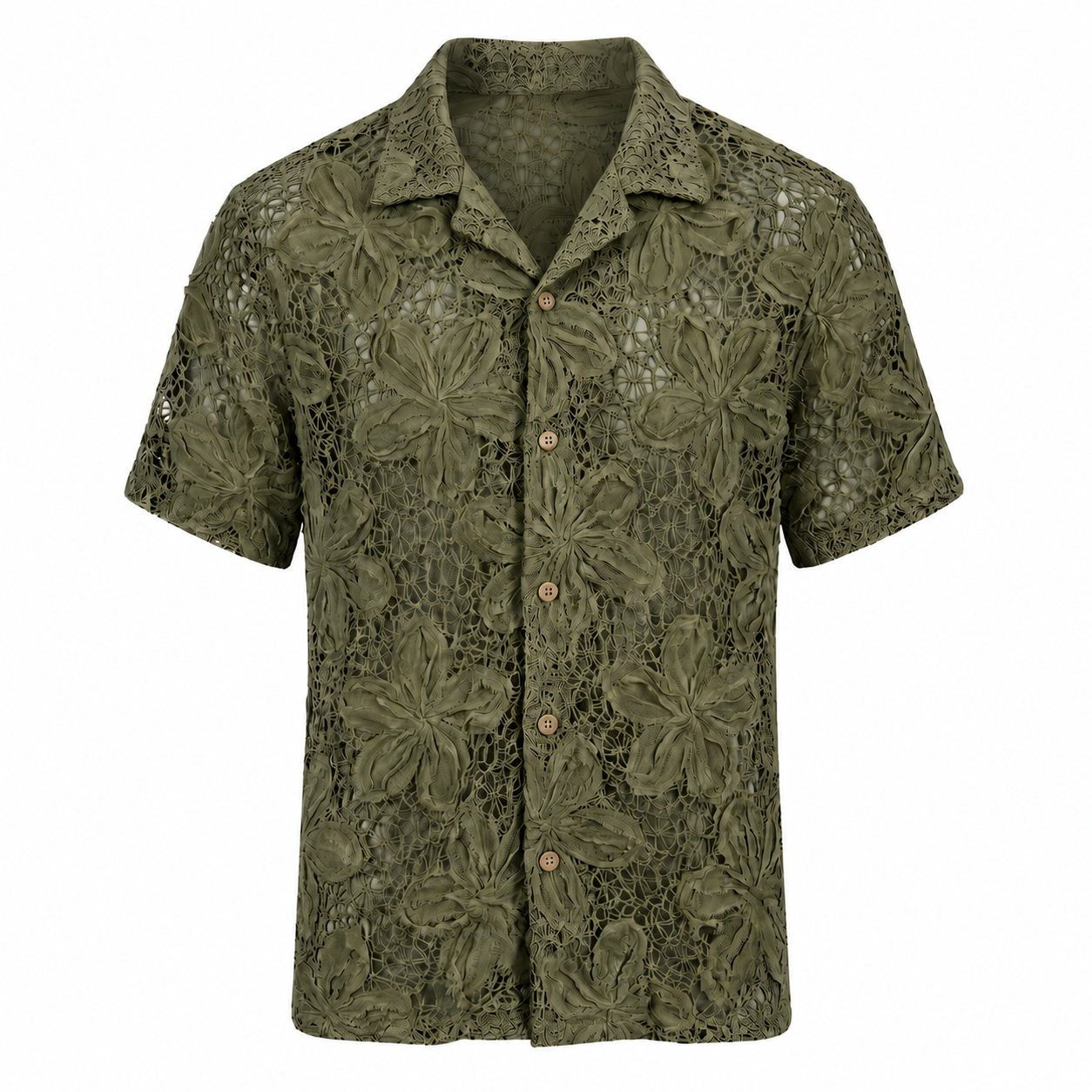 Floral Lace Camp Shirt — Army Green