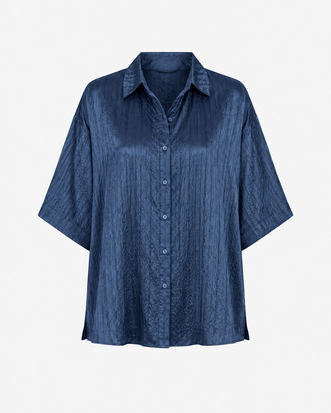 Crinkle Silk Shirt — Navy