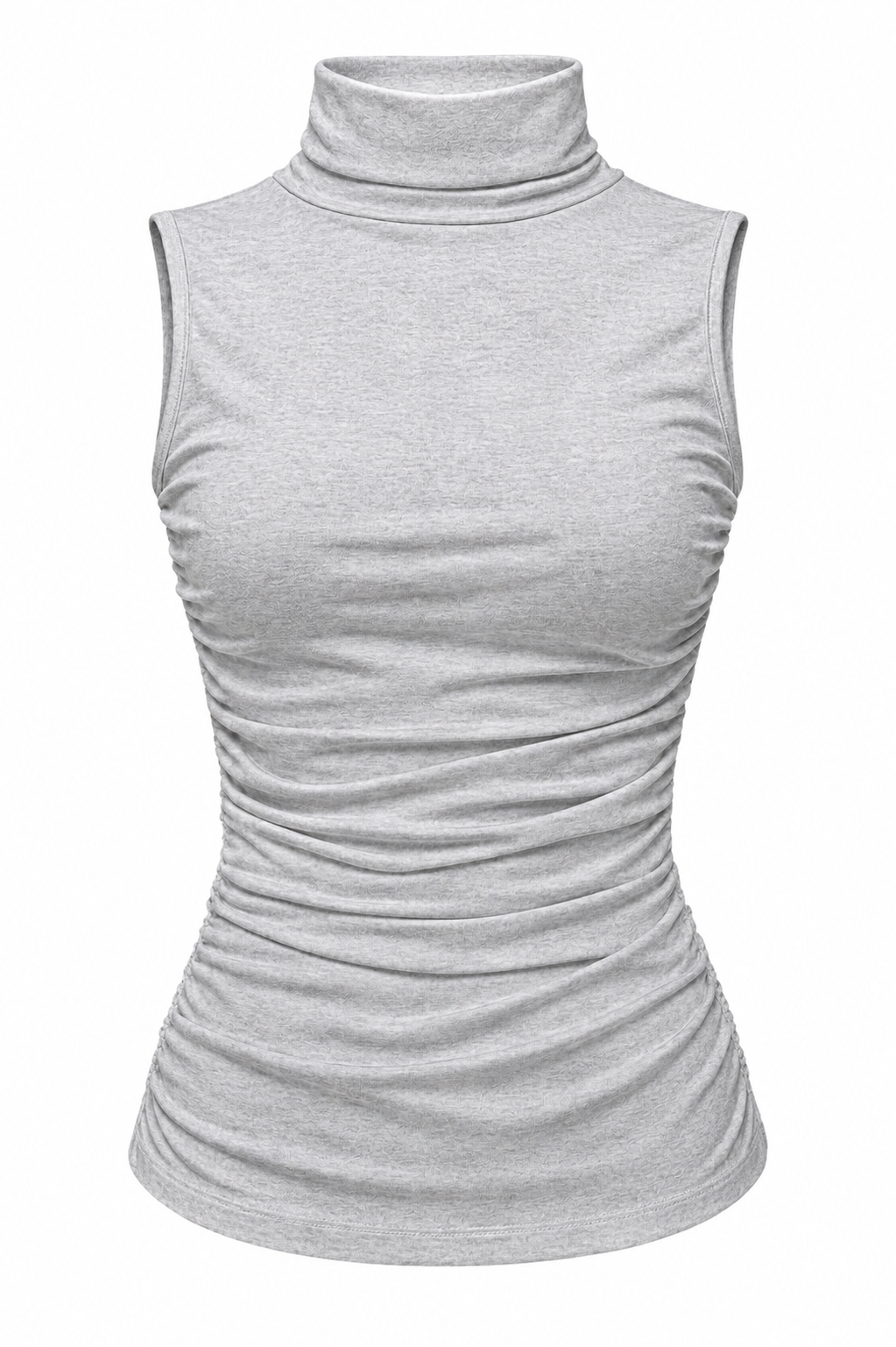 Ruched Turtleneck Top — Grey Melange