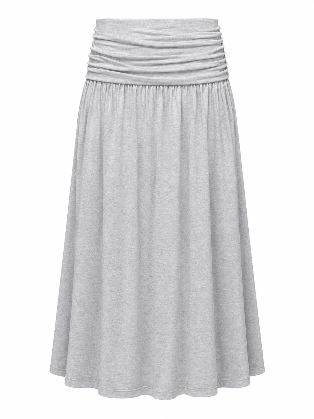 Ruched Waist Midi Skirt — Grey Melange