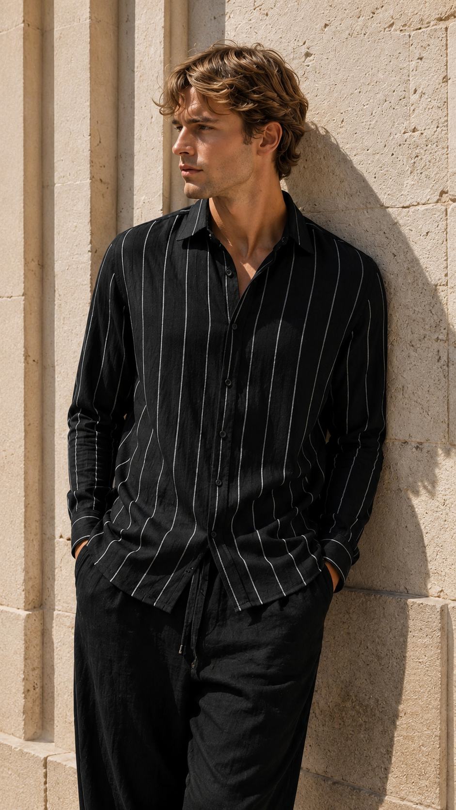 Stripe Linen Shirt — Black