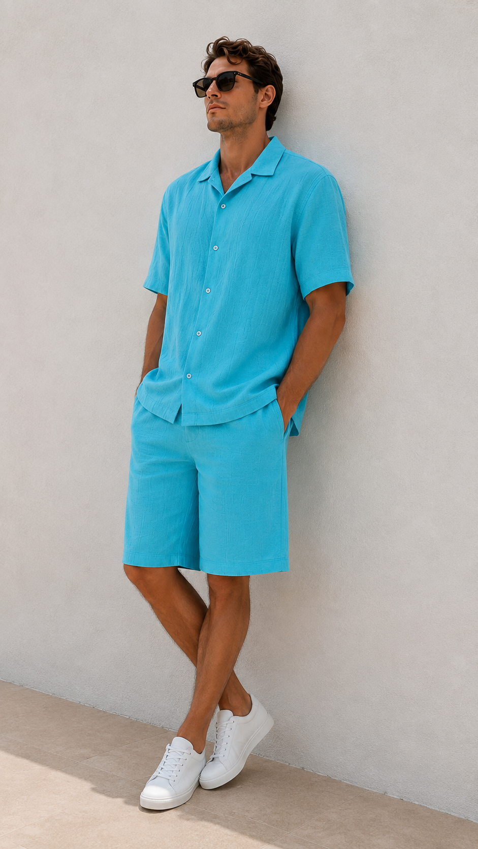 Turquoise textured Crepe Shirt