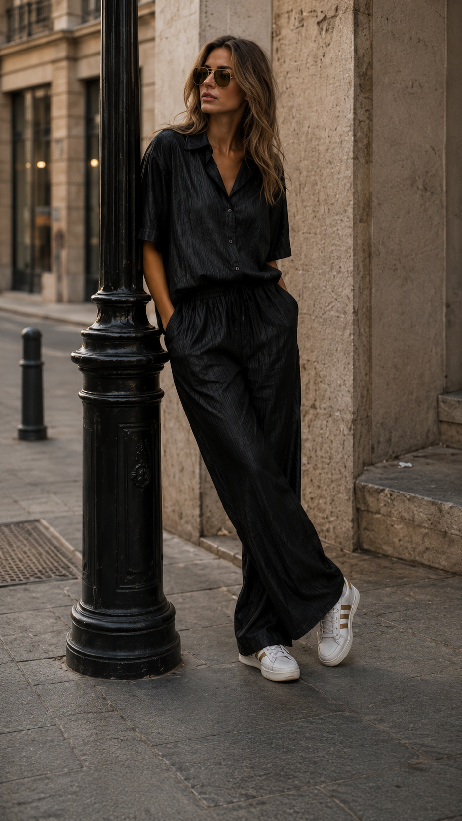 Crinkle Silk Shirt — Black