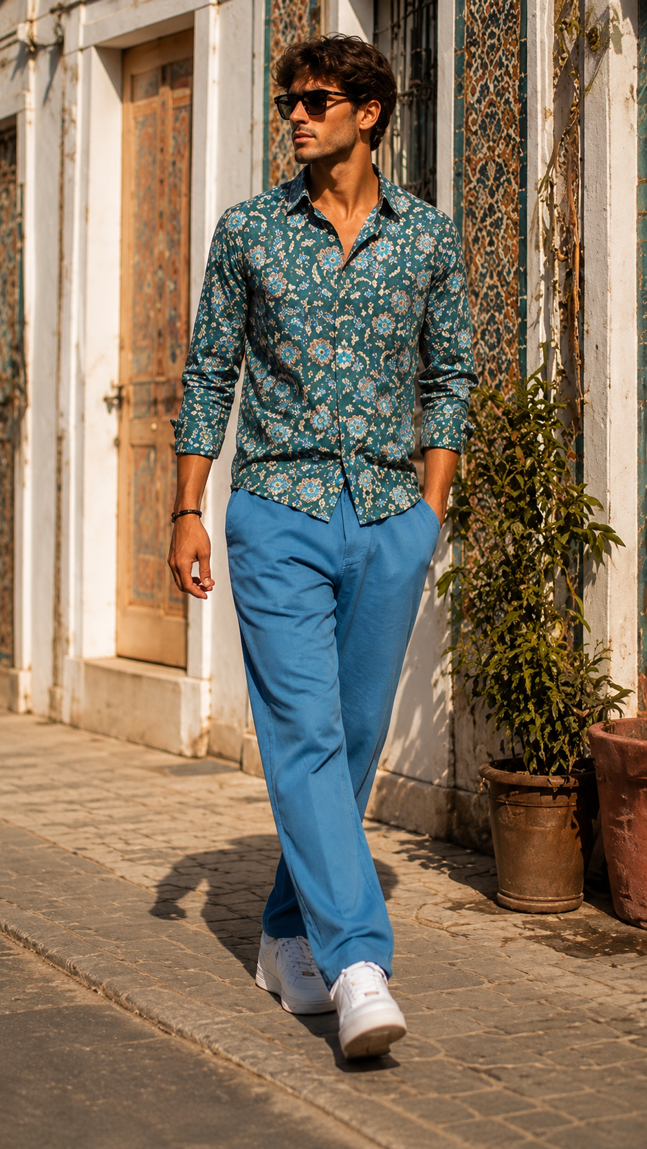 Floral Poplin Shirt — Teal