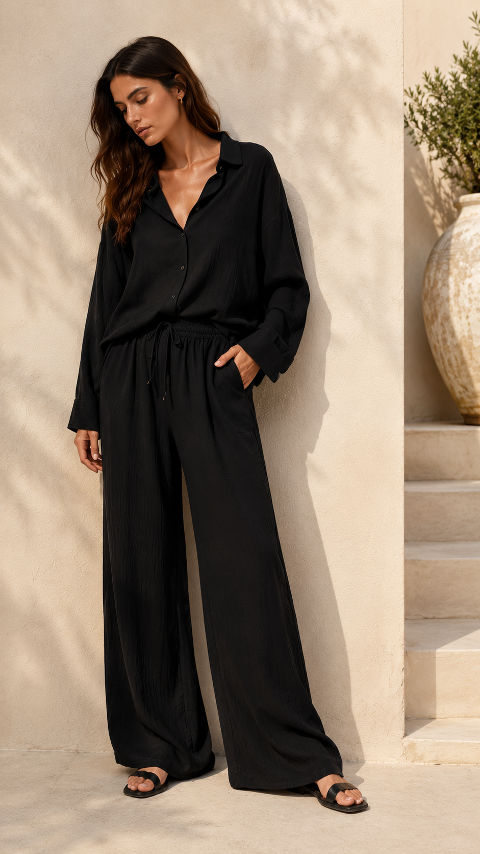 Oversized Crepe Shirt — Black