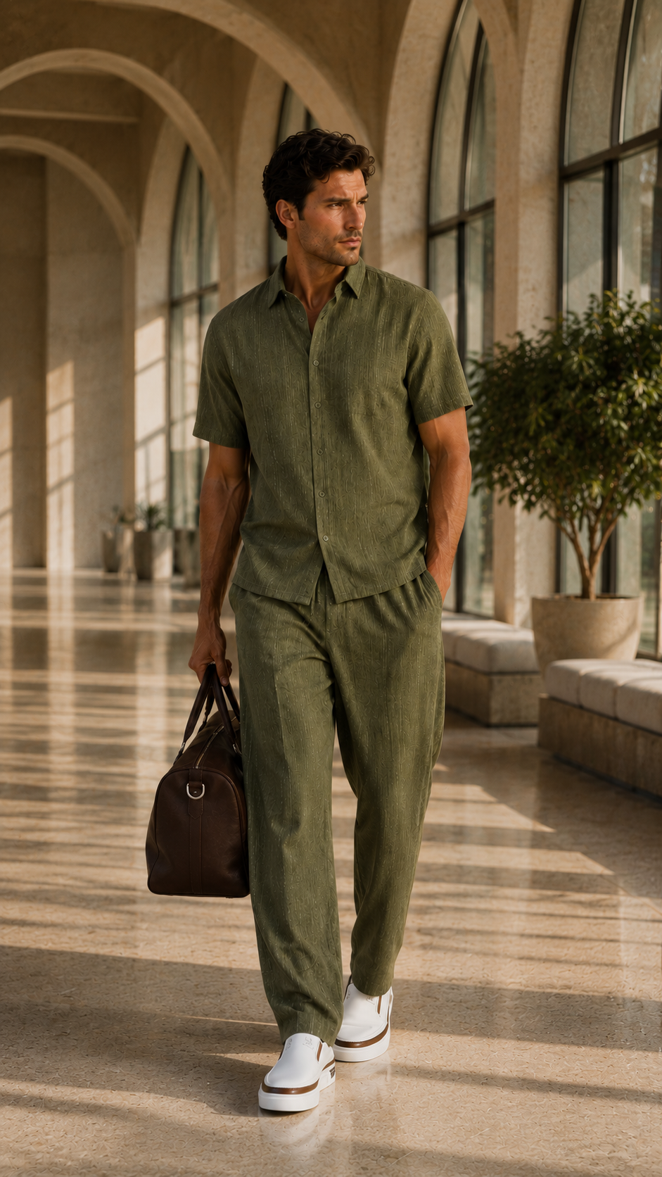 Slub Linen Pants — Army