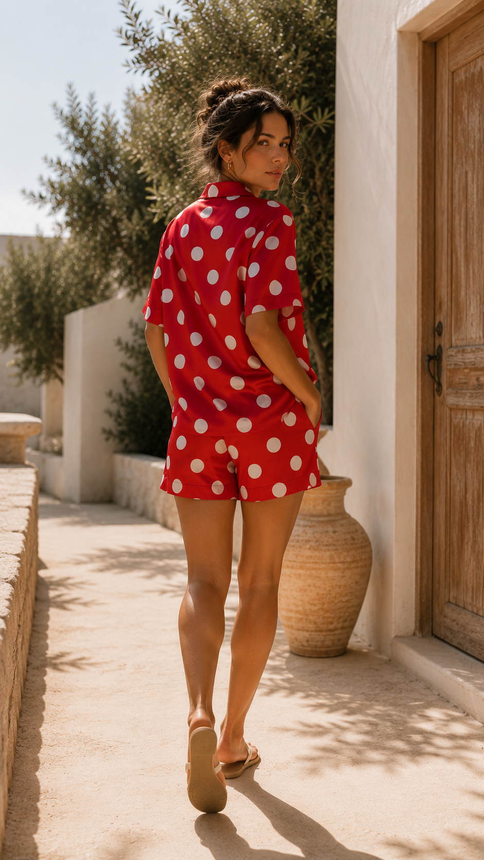 Polka satin shorts red