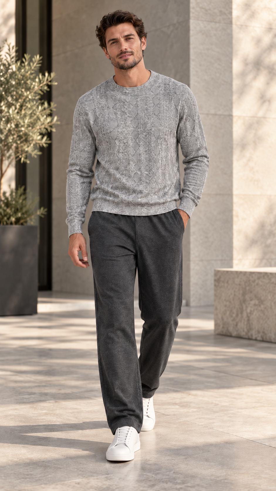 Beige jacquard sweater