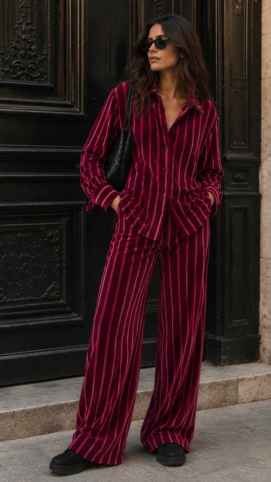 Velvet Stripe Shirt — Magenta