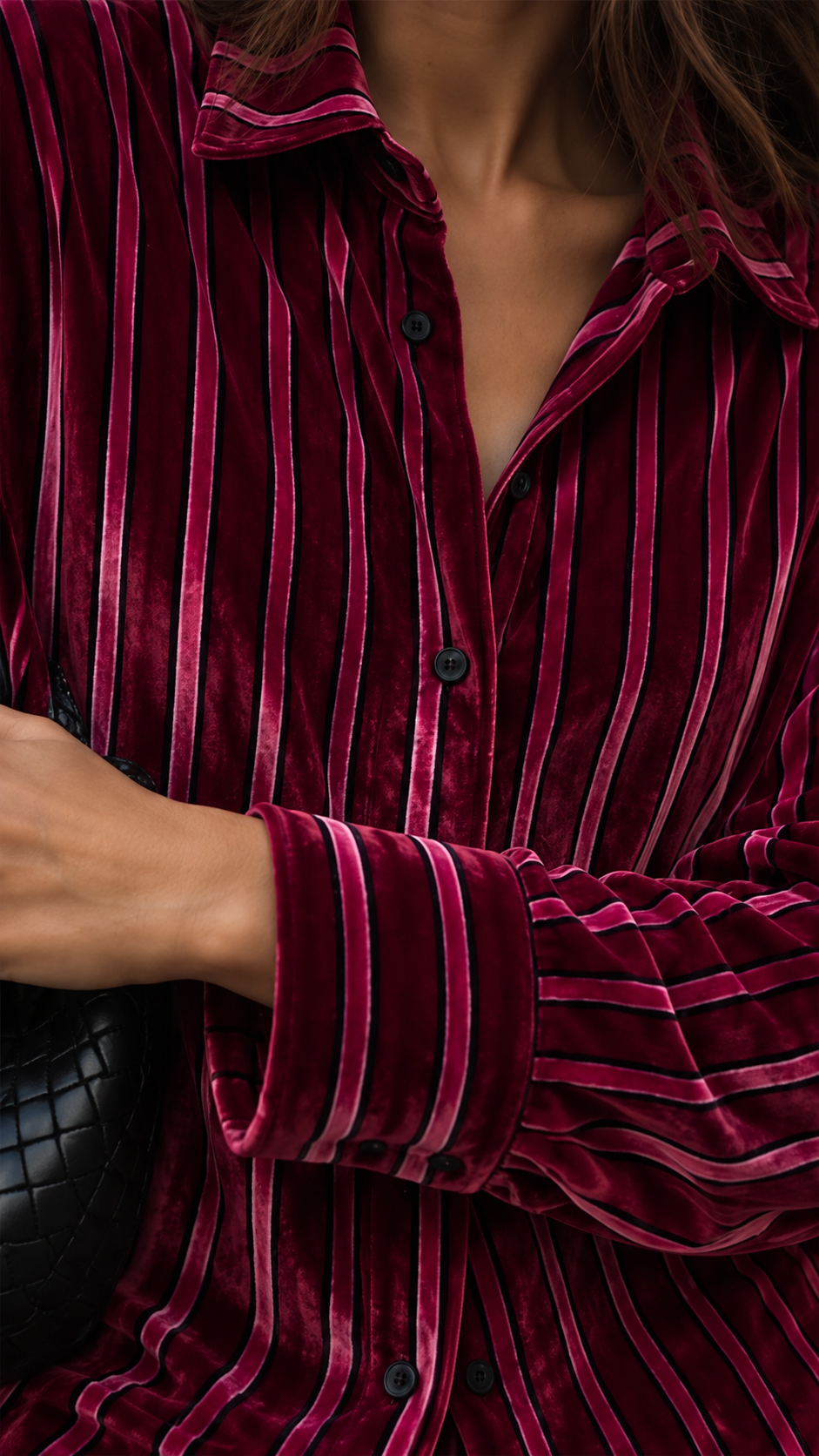 Velvet Stripe Shirt — Magenta