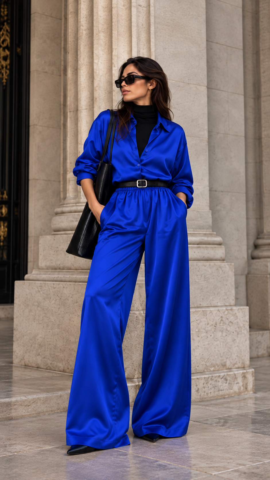 Satin Wide-Leg Pants — Royal Blue