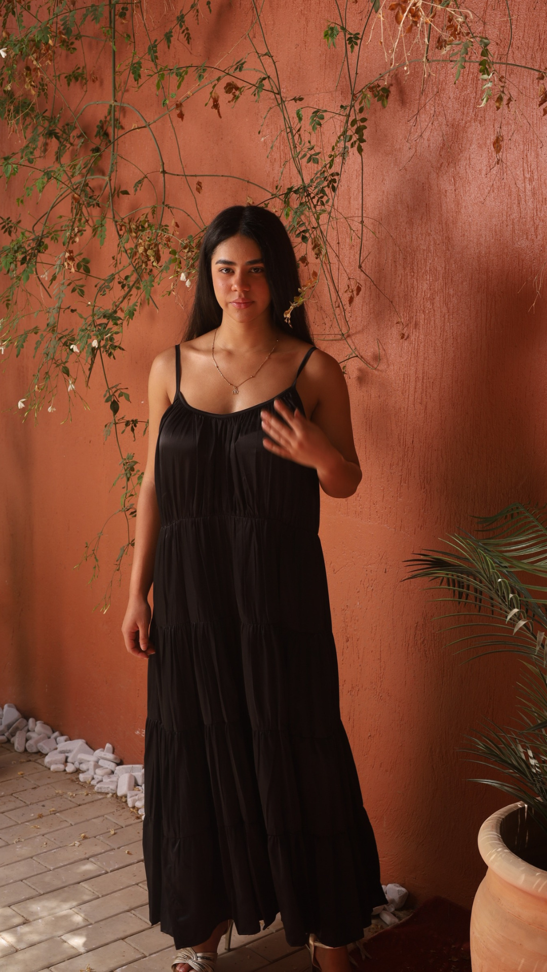 Black loose satin dress