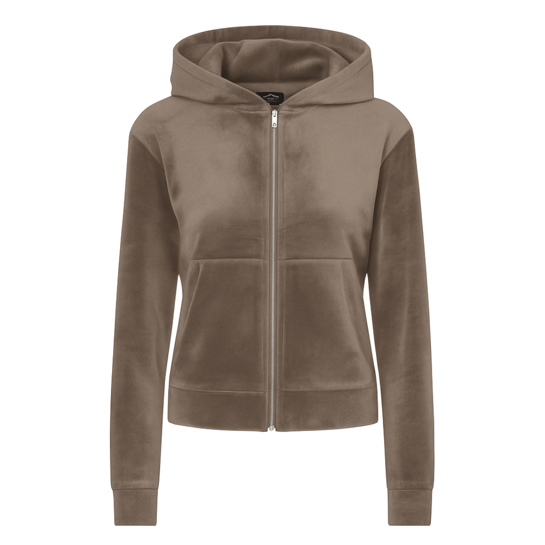 Taupe velvet zip hoodie