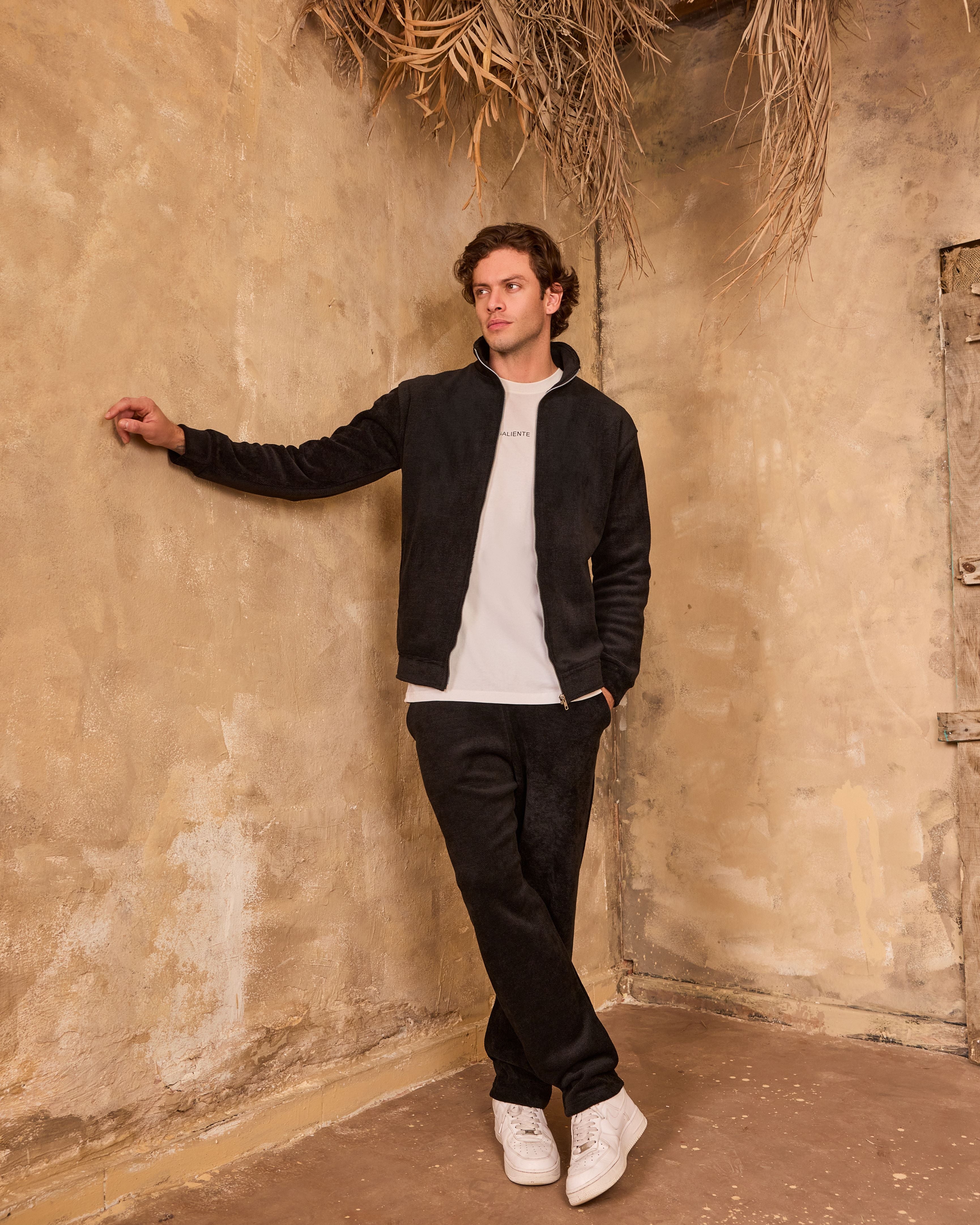 Black velvet funnel neck