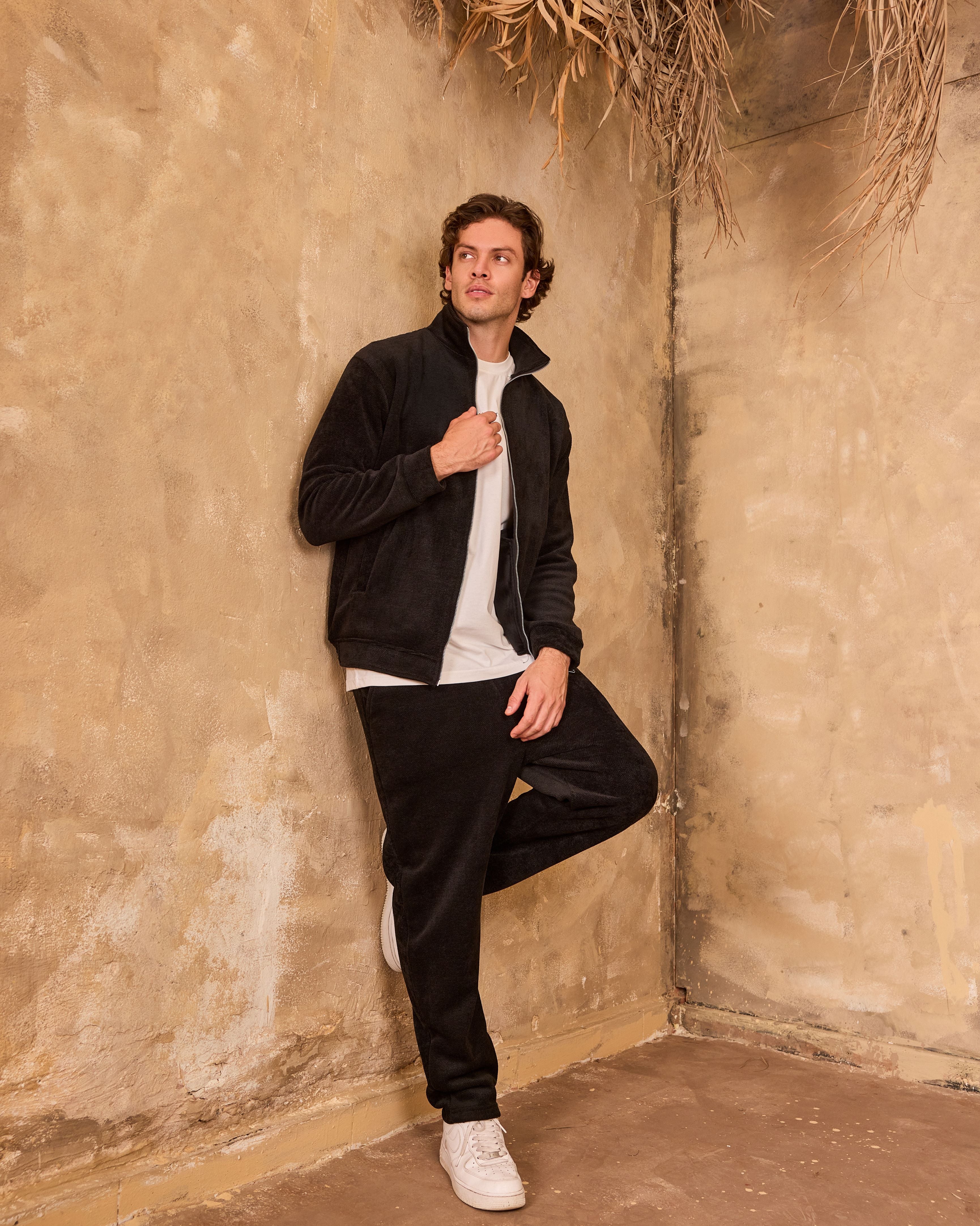 Black velvet funnel neck