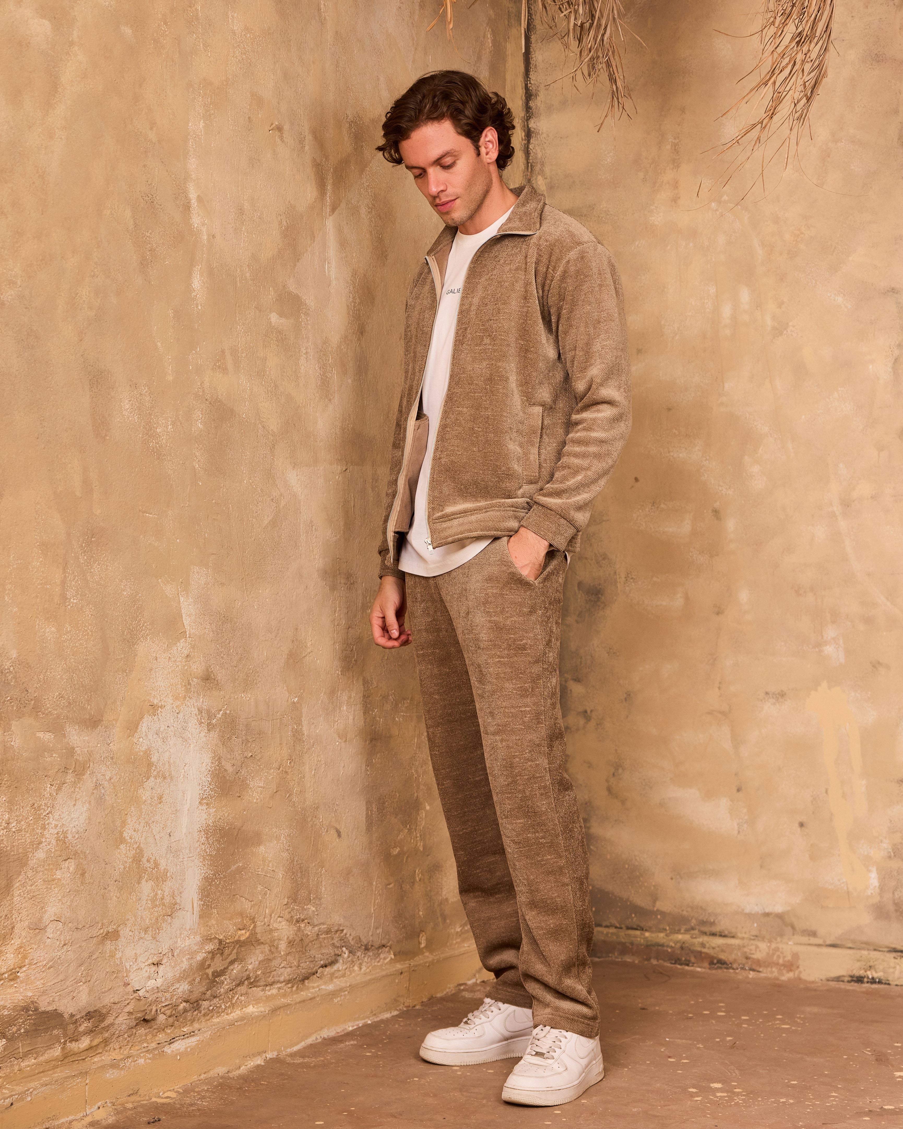 Taupe grey velvet sweatpants