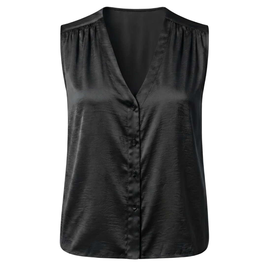 Satin V-neck sleeveless blouse — black