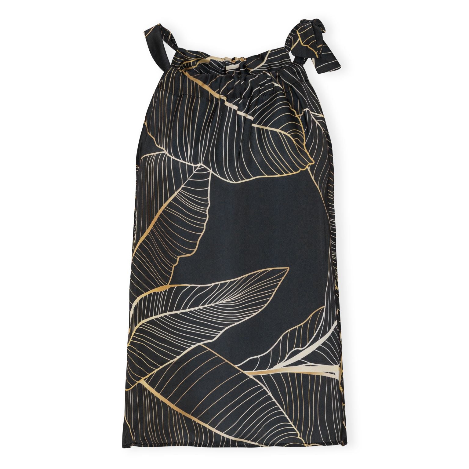 Sort satin top med print