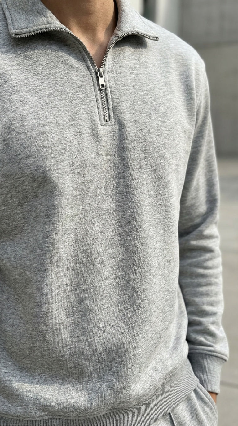 Grey melange Quarter zip Sweat