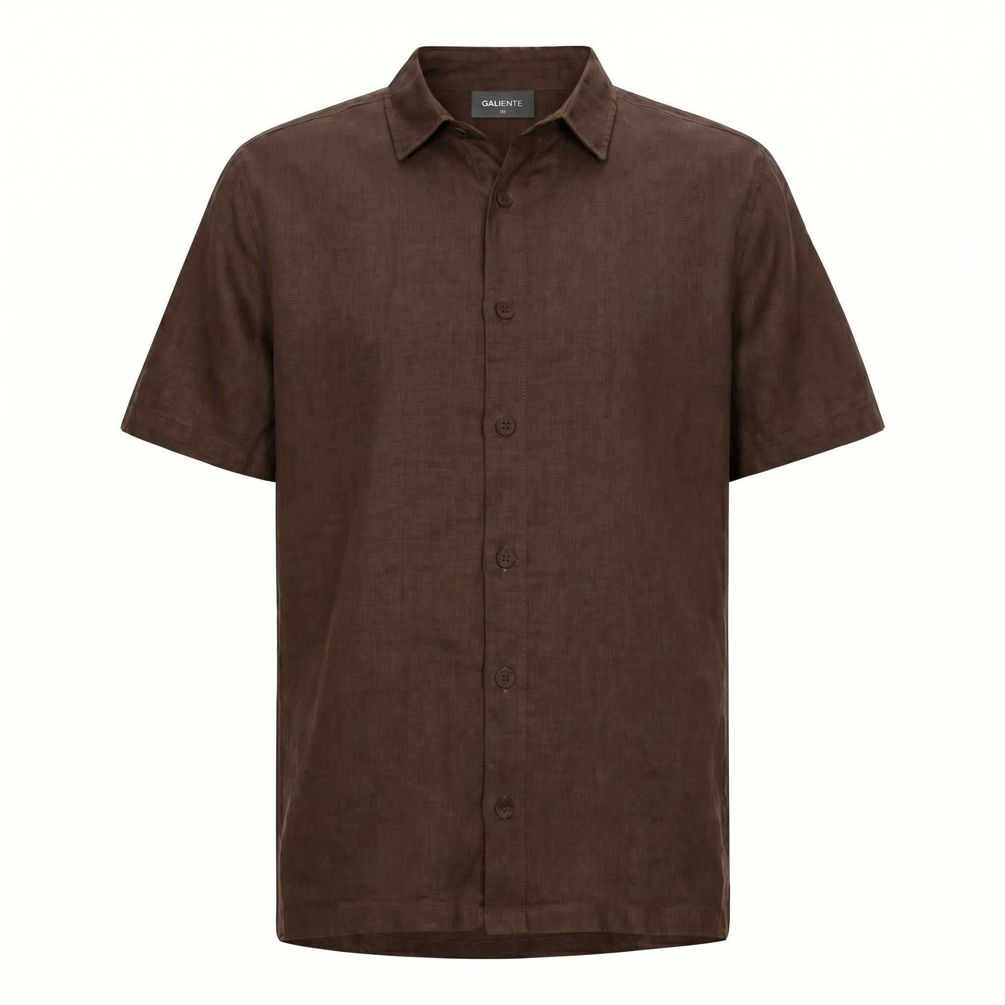 قميص كتان بني بنص كم