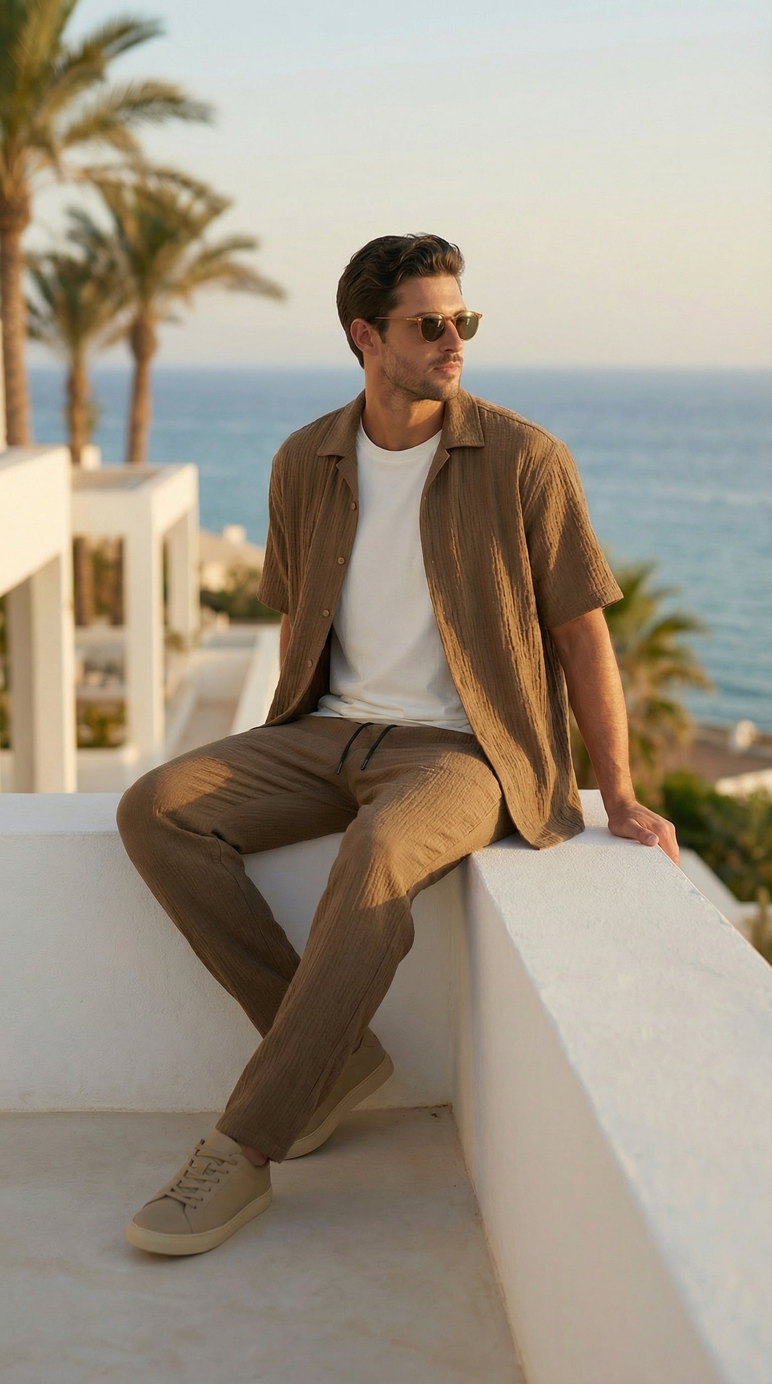 Brown Textured Crepe Pants