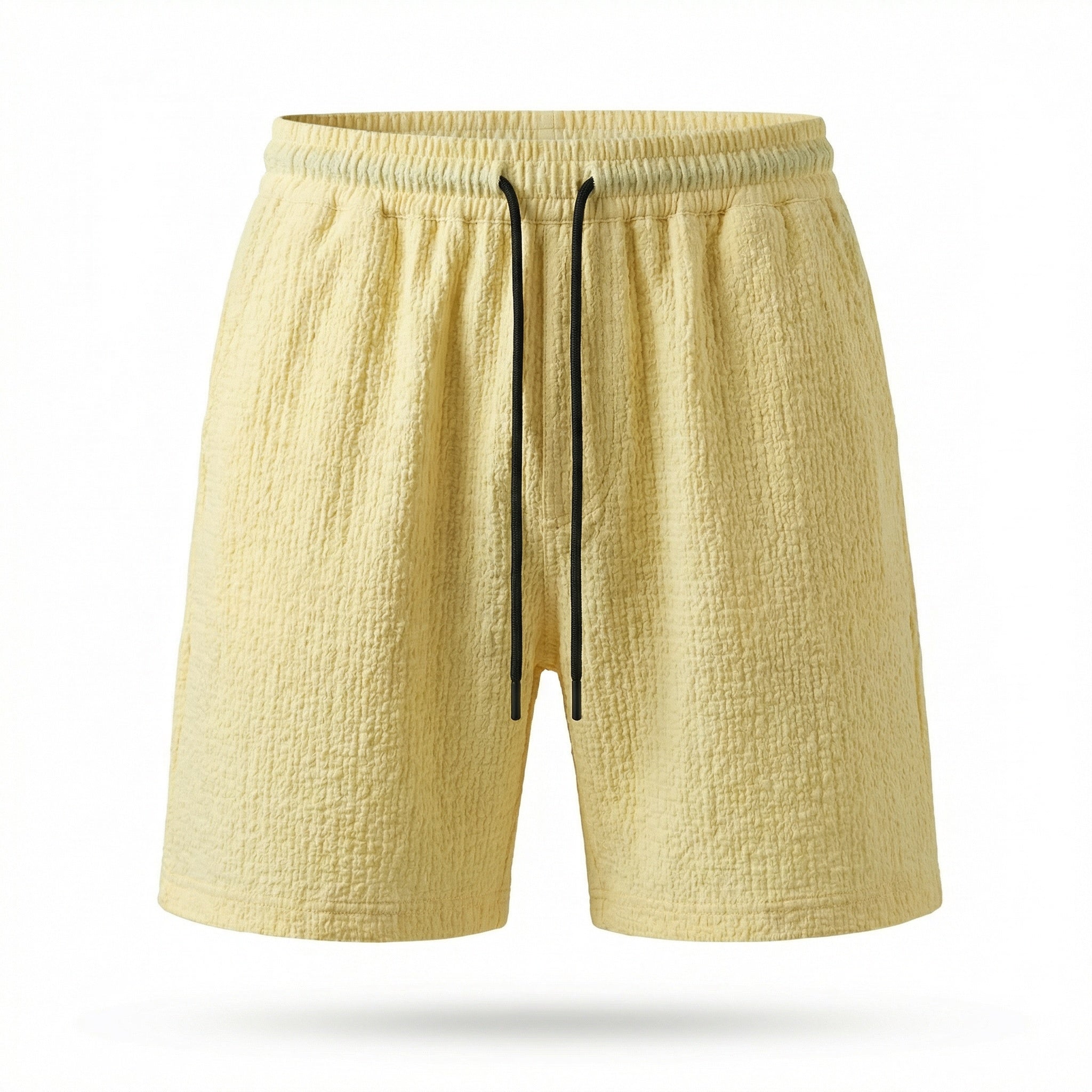 Yellow Textured Crepe Shorts