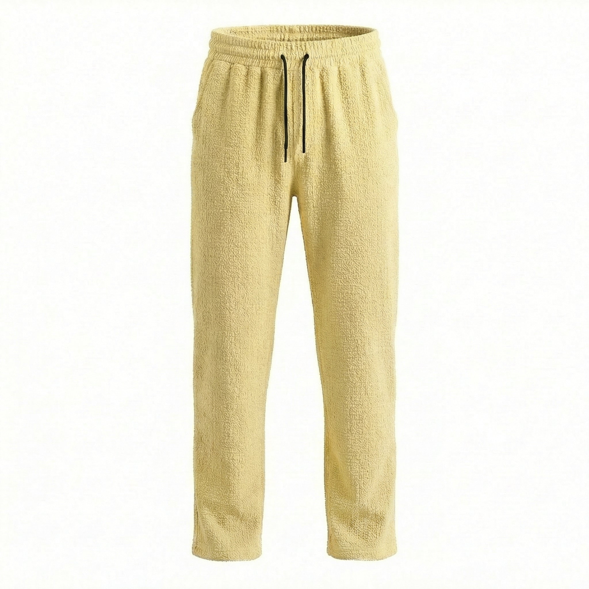 Yellow Textured Crepe Pants