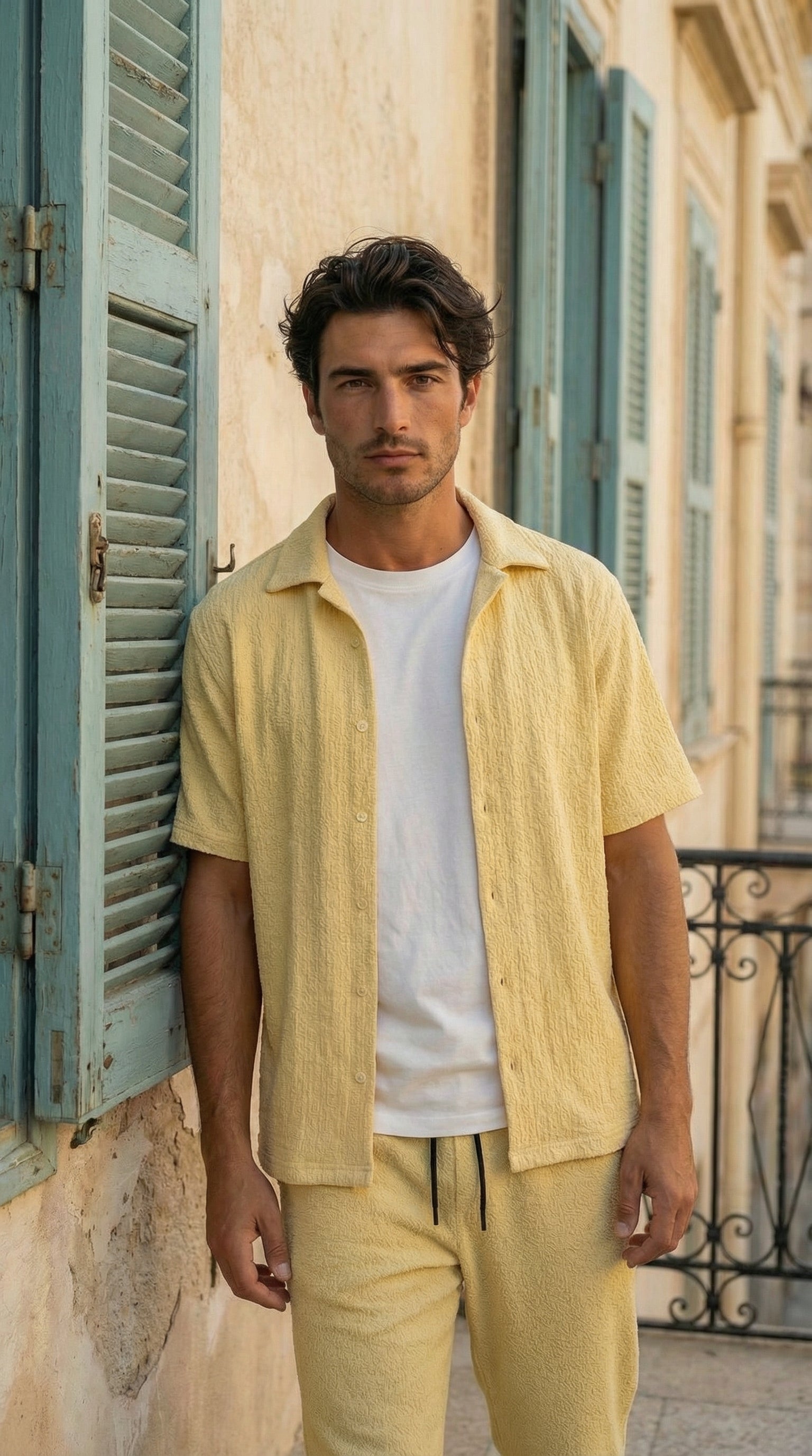 Yellow Textured Crepe Pants