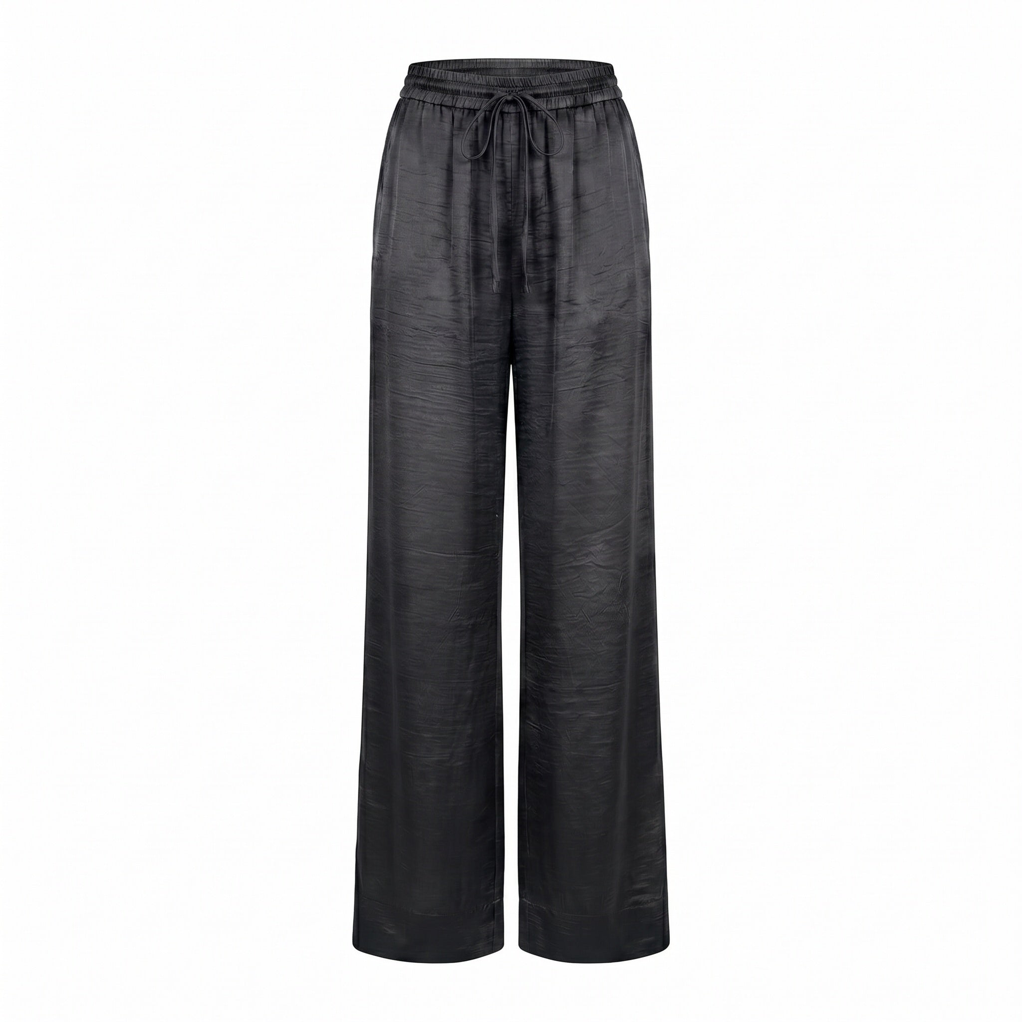 Satin Wide-Leg Trousers in black