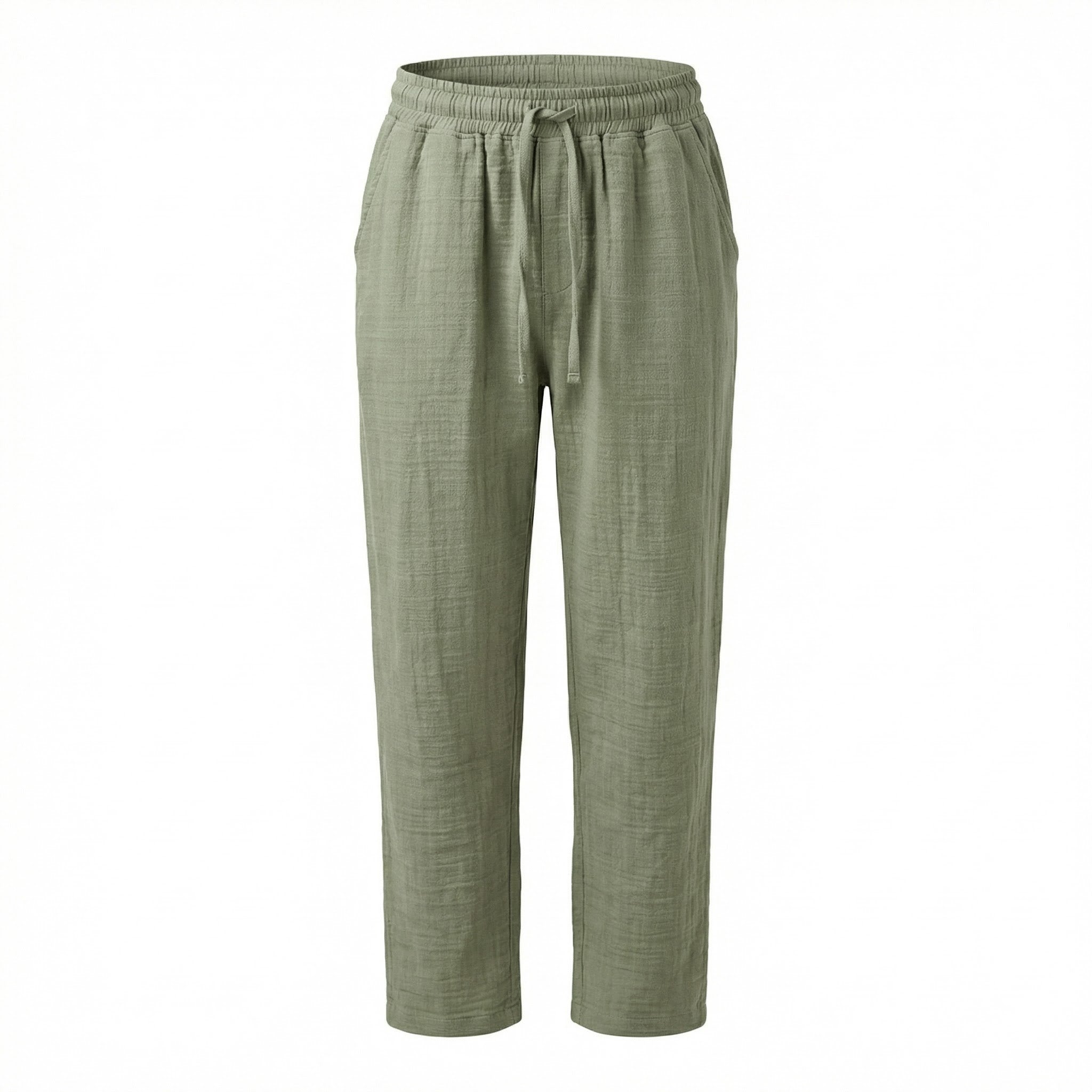 Muslin Slub Loose Fit Pants – Olive