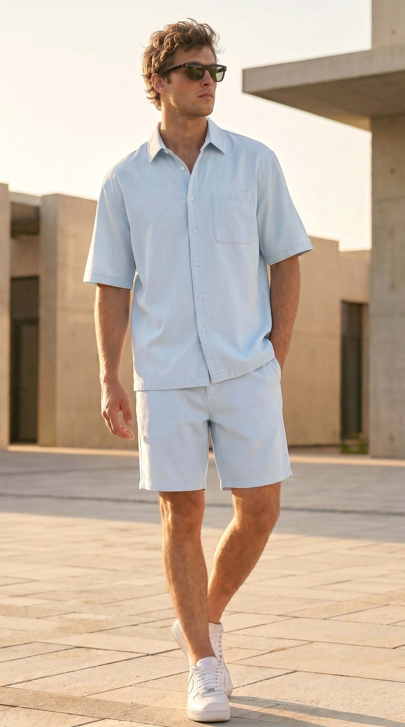 Ice Blue Lightweight Denim Shorts