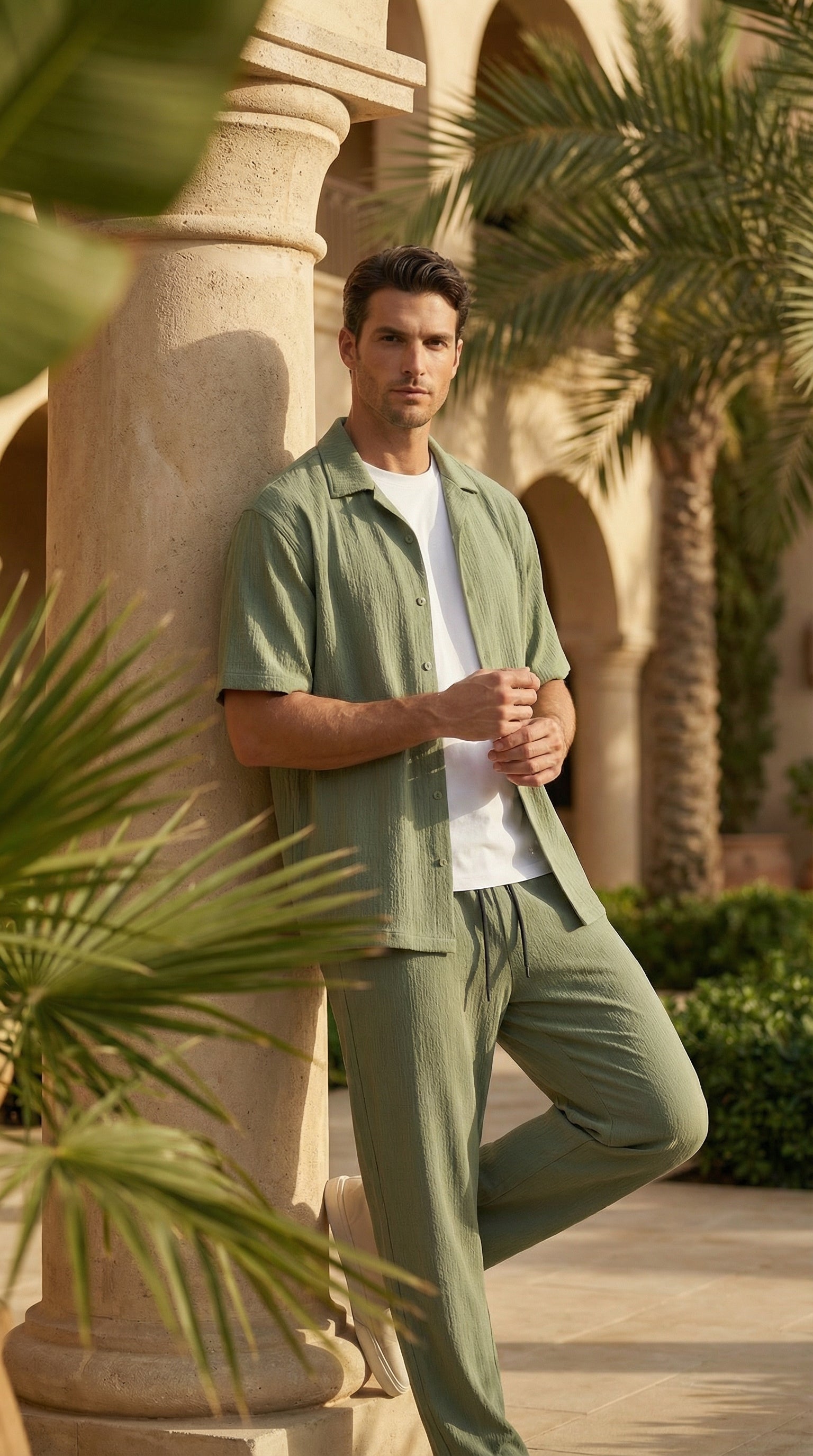 Olive Green Textured Crepe Shirt