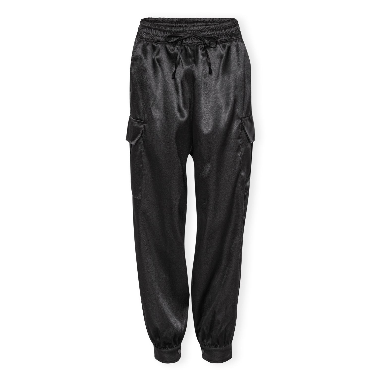 Black Smocked Satin Pant main image 1