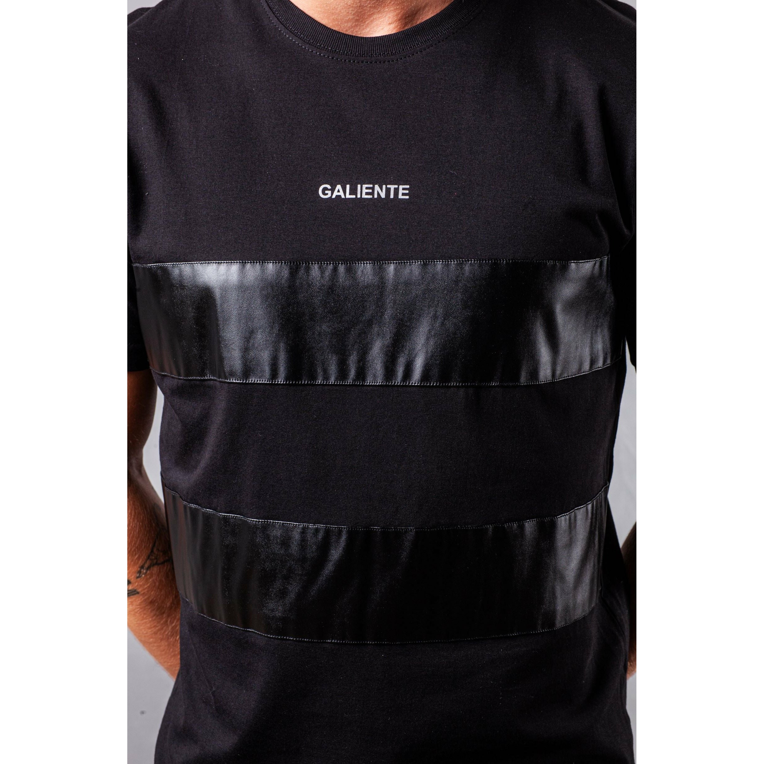 Black T-shirt with leather