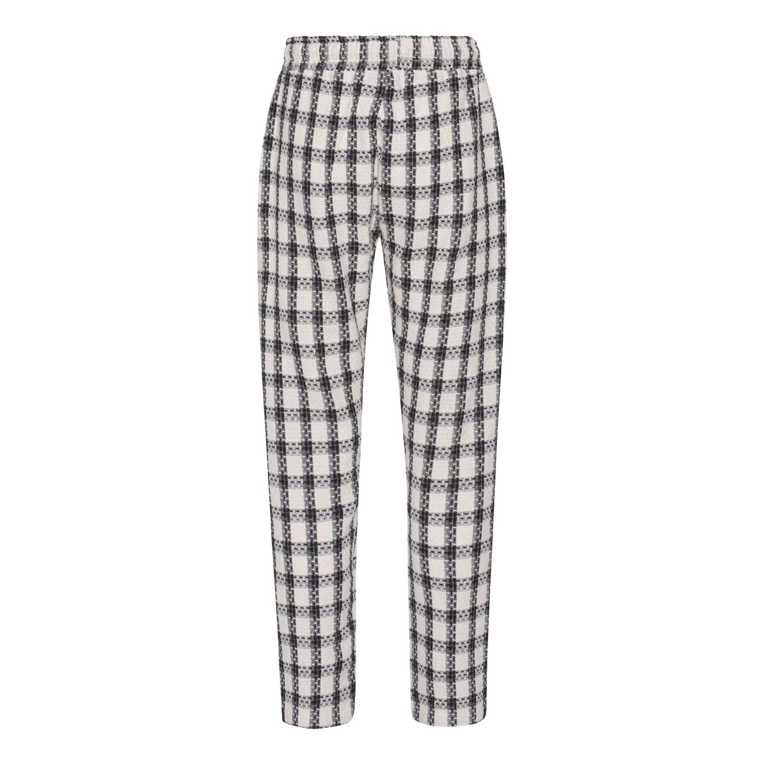 White Checked Boucle Trousers