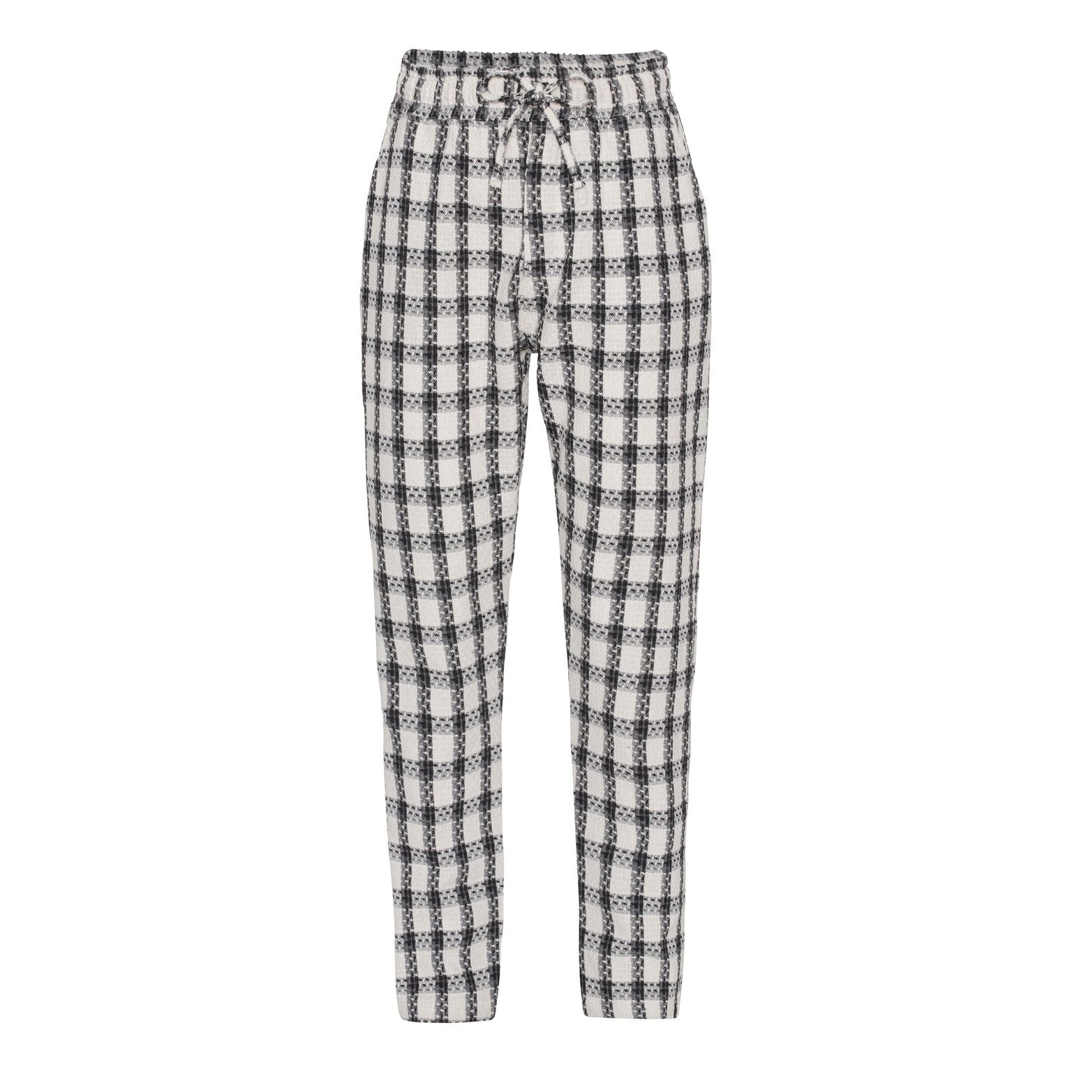 White Checked Boucle Trousers