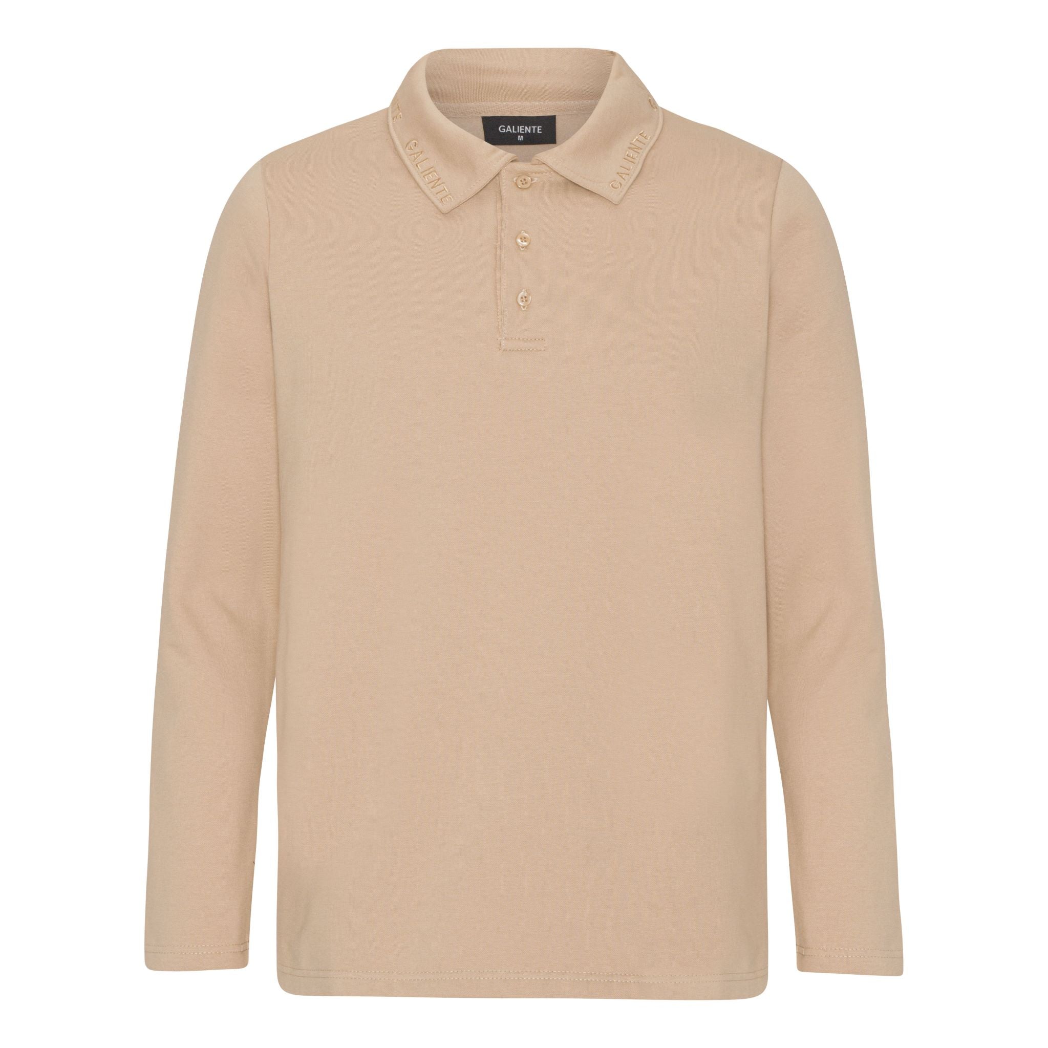 Beige long sleeve polo shirt best sale