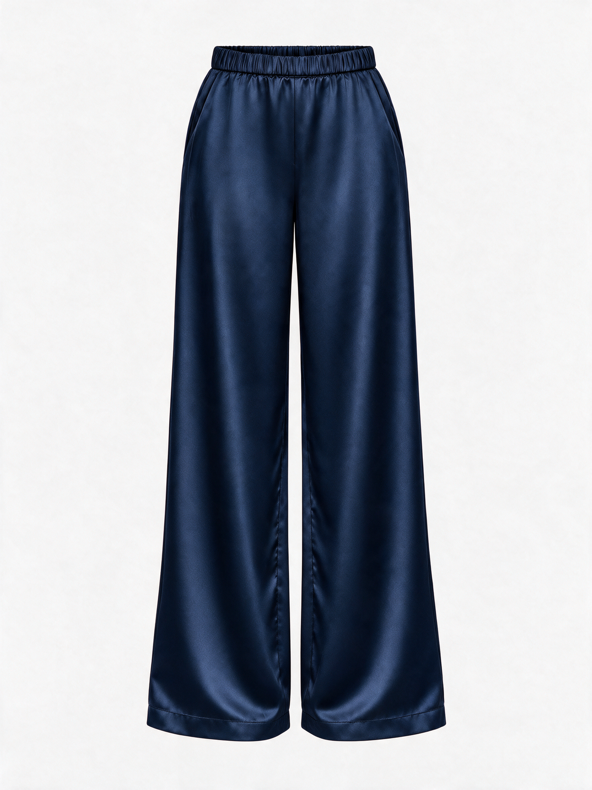 Satin Wide-Leg Pants — Navy Blue