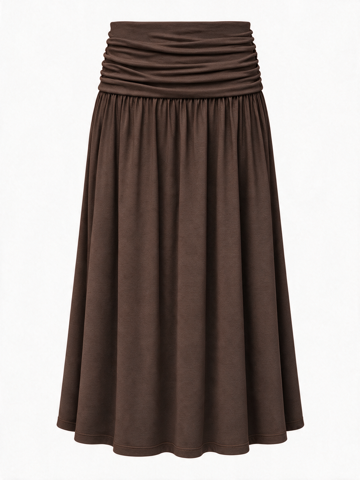 Ruched Waist Maxi Skirt — Brown