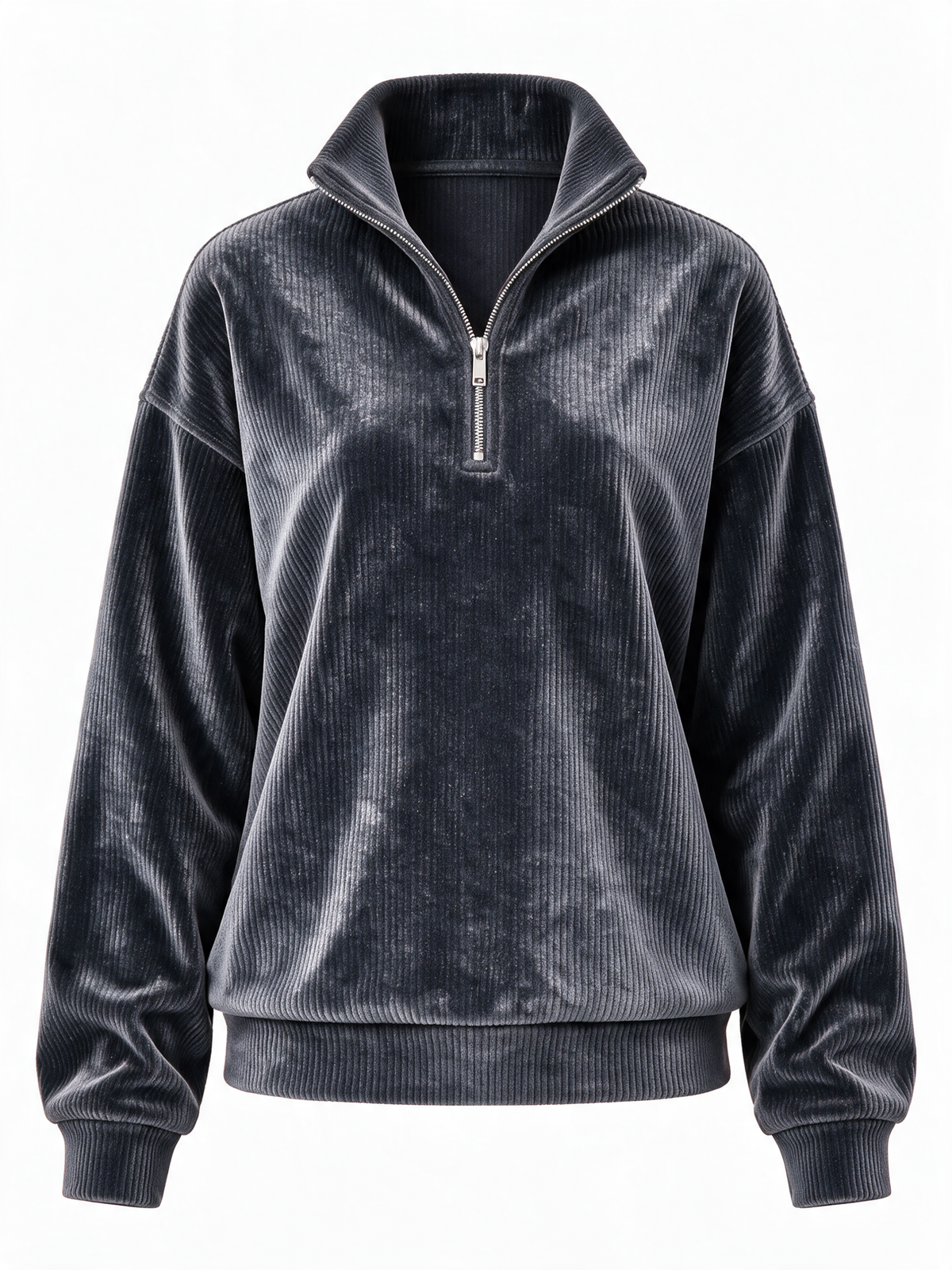 Velour Ribbed Half-Zip — Charcoal